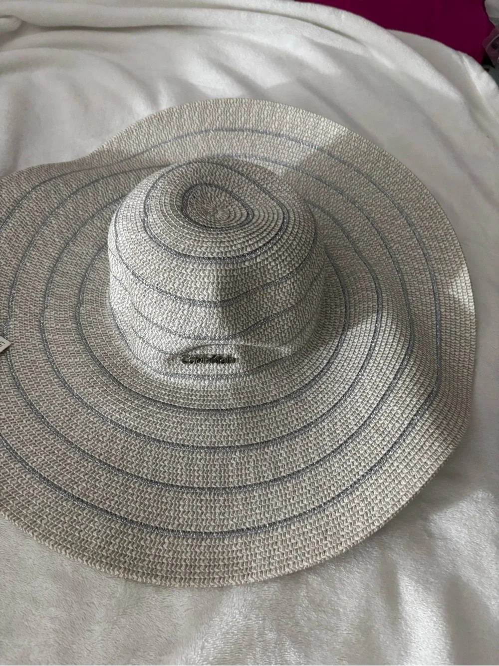 Calvin Klein Beige Straw Sun Hat with Navy Trim